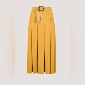 Chic Mustard A-Line Skirt with Belt